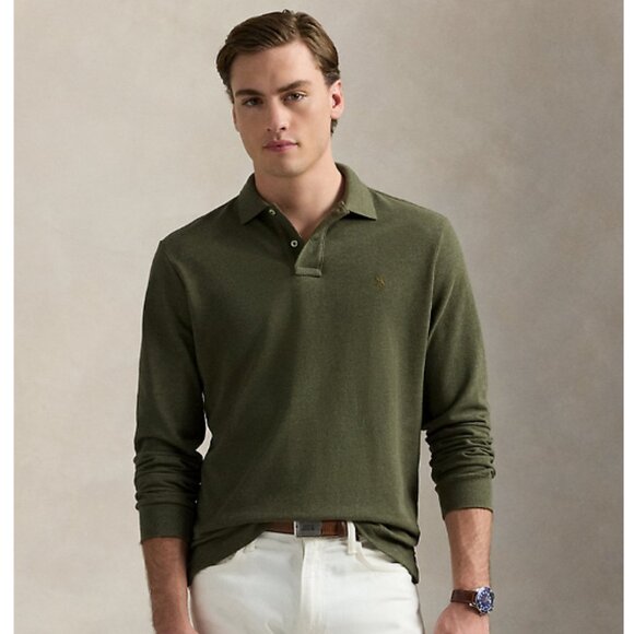 NWT POLO RALPH LAUREN Men's Mesh Long-Sleeve Polo Shirt Green Heather Size XL - Picture 1 of 9